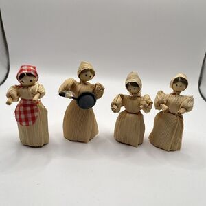 Vintage Cornhusk Doll Lot Of 4 Cast Iron Bonnet 3”